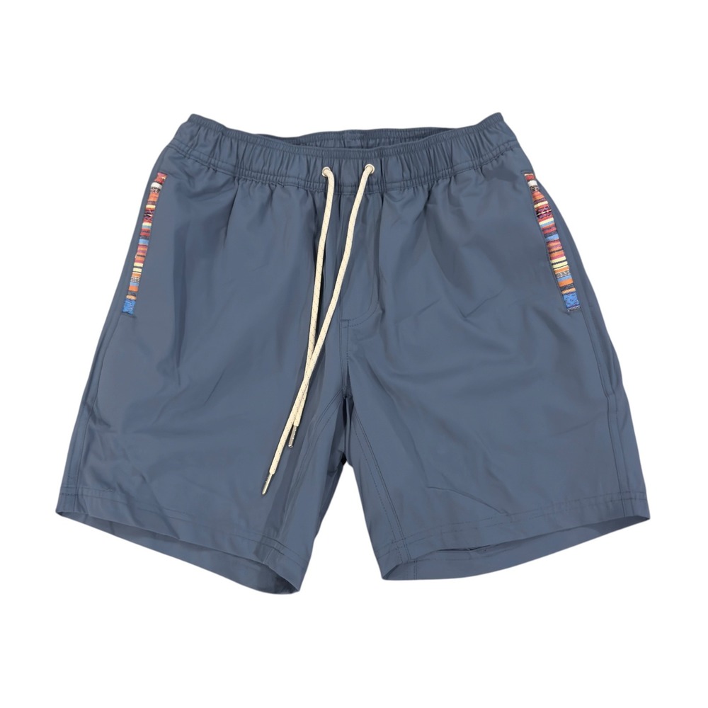 Wowie Mens Small Slate Blue Woven Trim Pockets Lined Flow 2.0 Athletic 7" Shorts